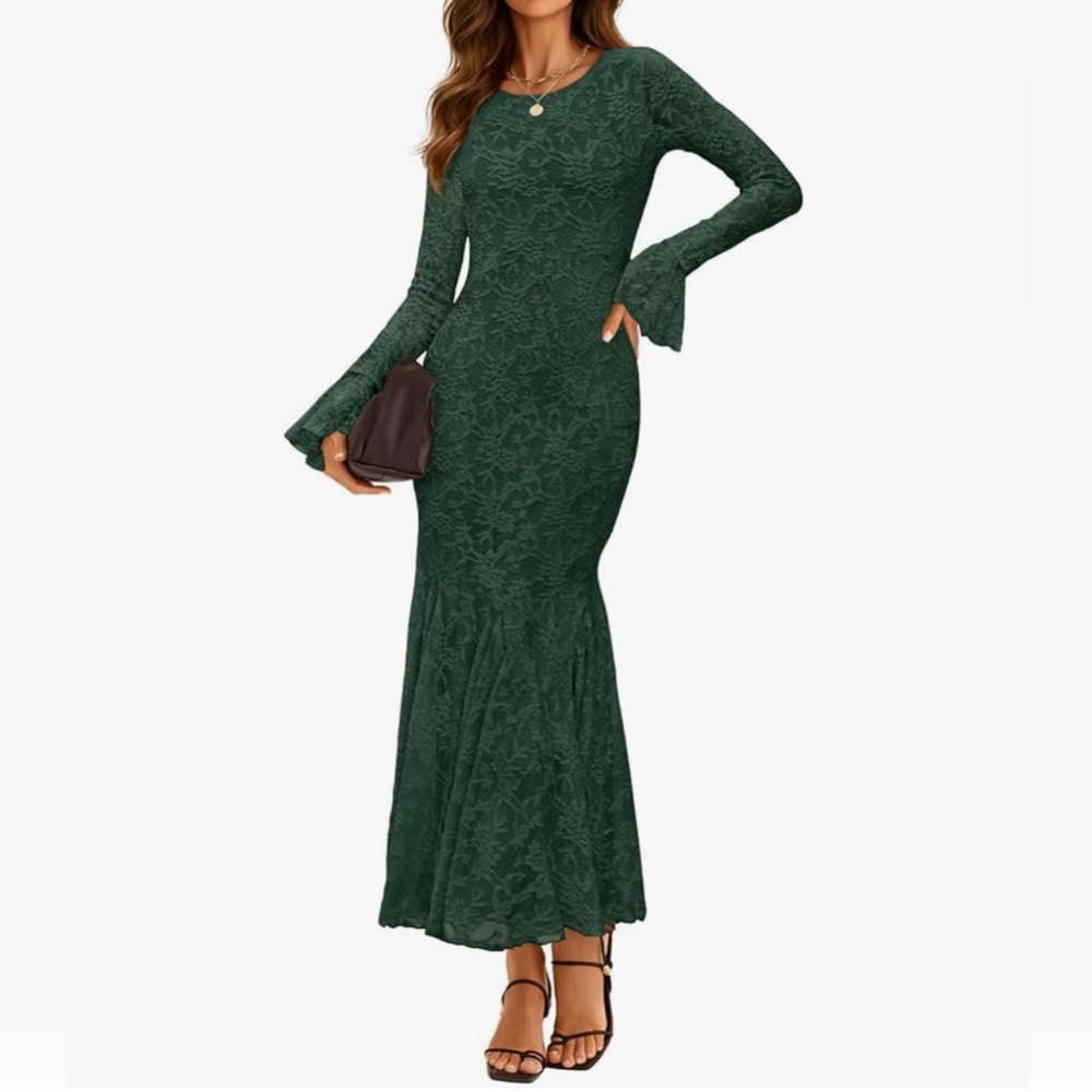 NWT DARK GREEN FLORAL MAXI DRESS-S